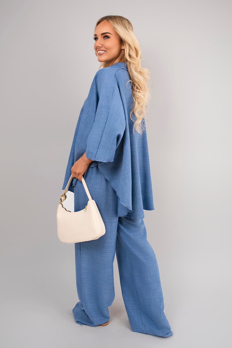Shop Button Down Long Sleeve Shirt and Wide Leg Trousers Co-ord Set