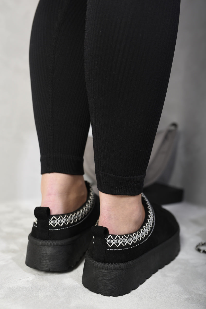 Detail Low Ankle Platform Slipper Boots-Aztec