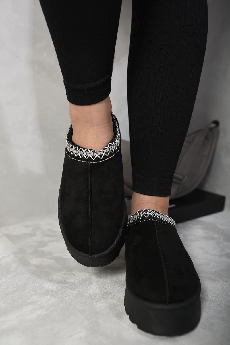 Detail Low Ankle Platform Slipper Boots-Aztec