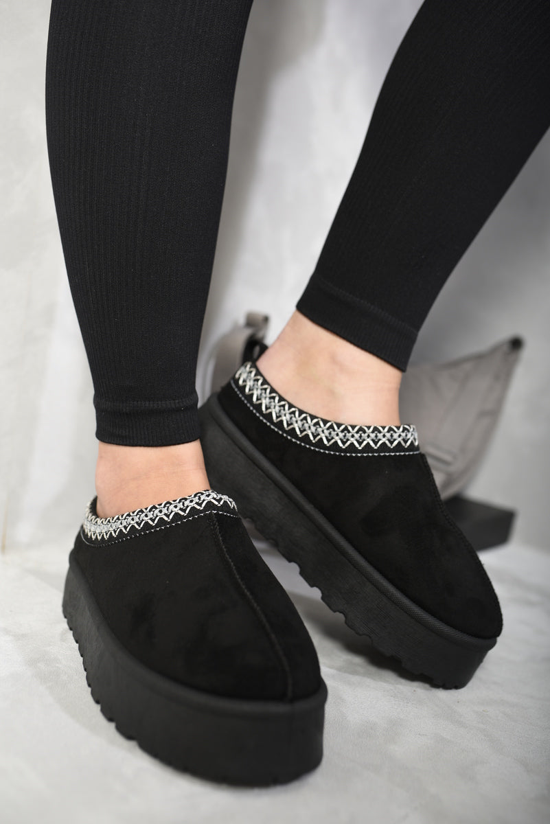 Detail Low Ankle Platform Slipper Boots-Aztec