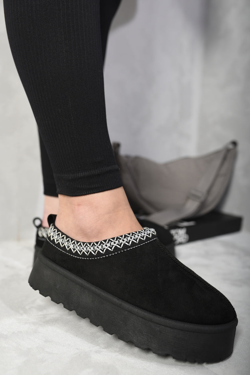 Detail Low Ankle Platform Slipper Boots-Aztec