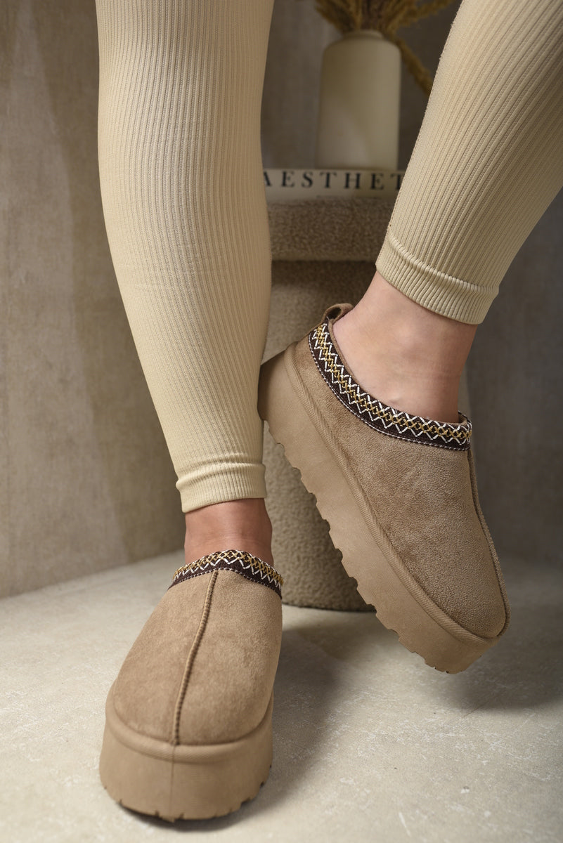 Detail Low Ankle Platform Slipper Boots-Aztec