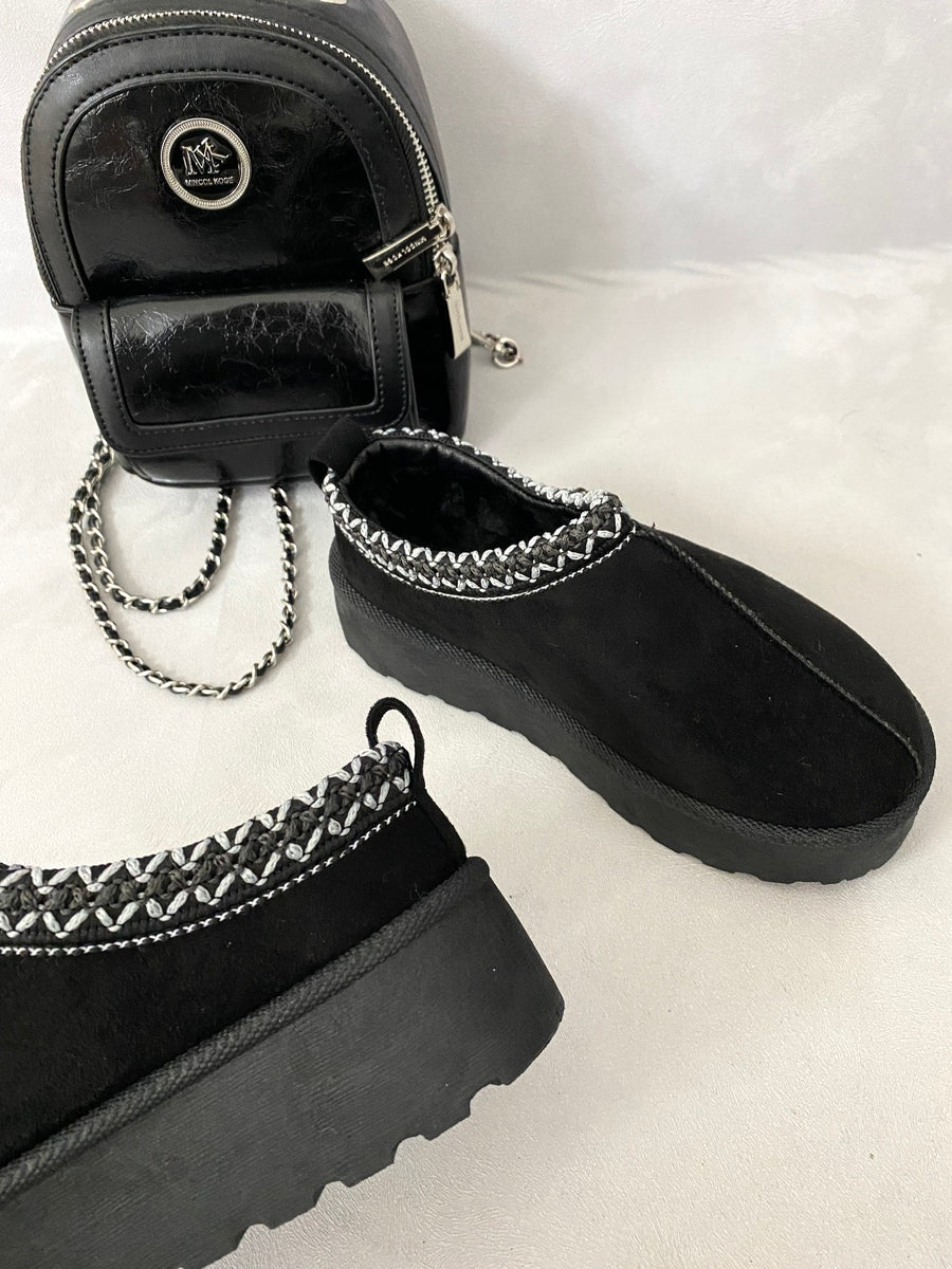Detail Low Ankle Platform Kids Slipper Boots-Aztec