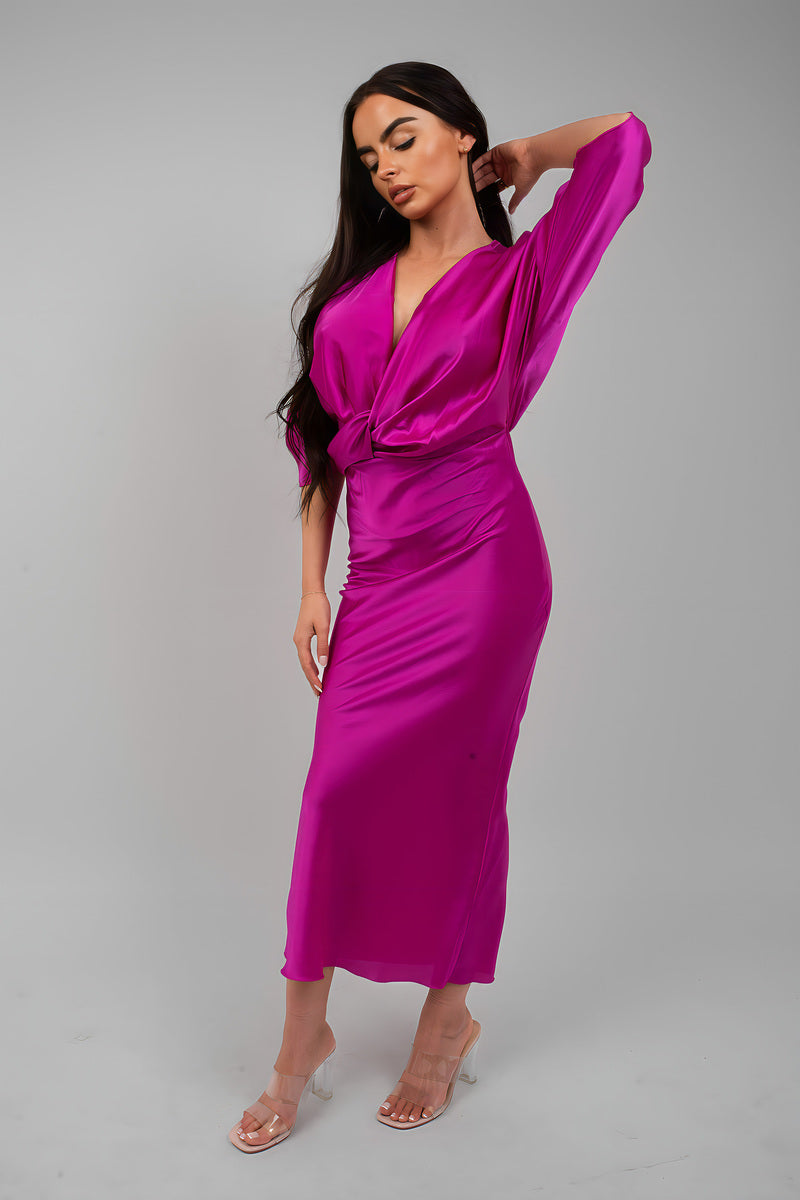 Flaunt Your Style with the Kylie V-Neck Twist Front Midi Dress