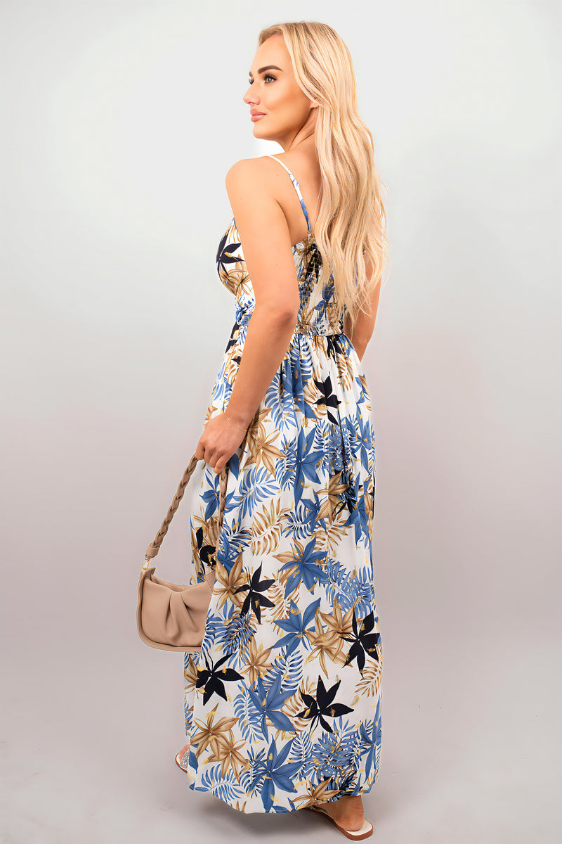 Floral V-Neck Sleeveless Romper Midi Dress