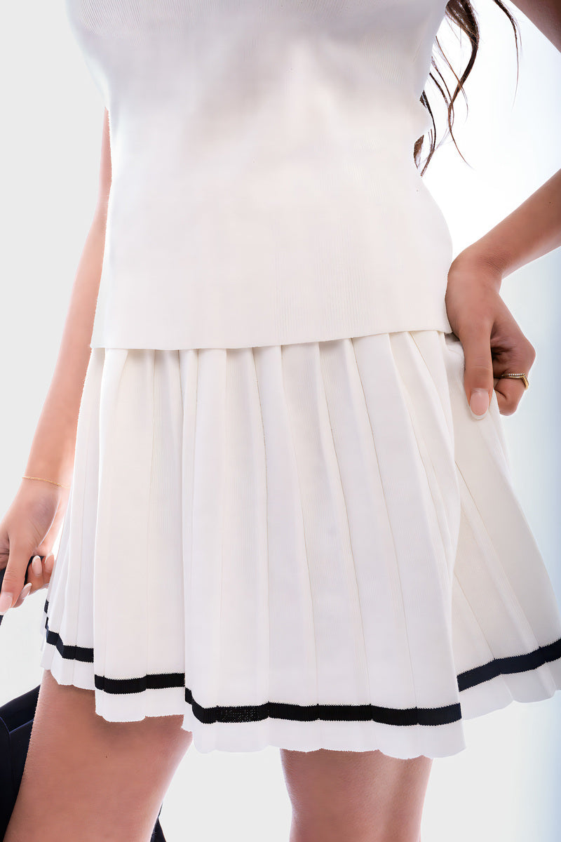 Effortless Style with the Lena Sleeveless Collared Top & Pleated Mini Skirt Co-ord Set