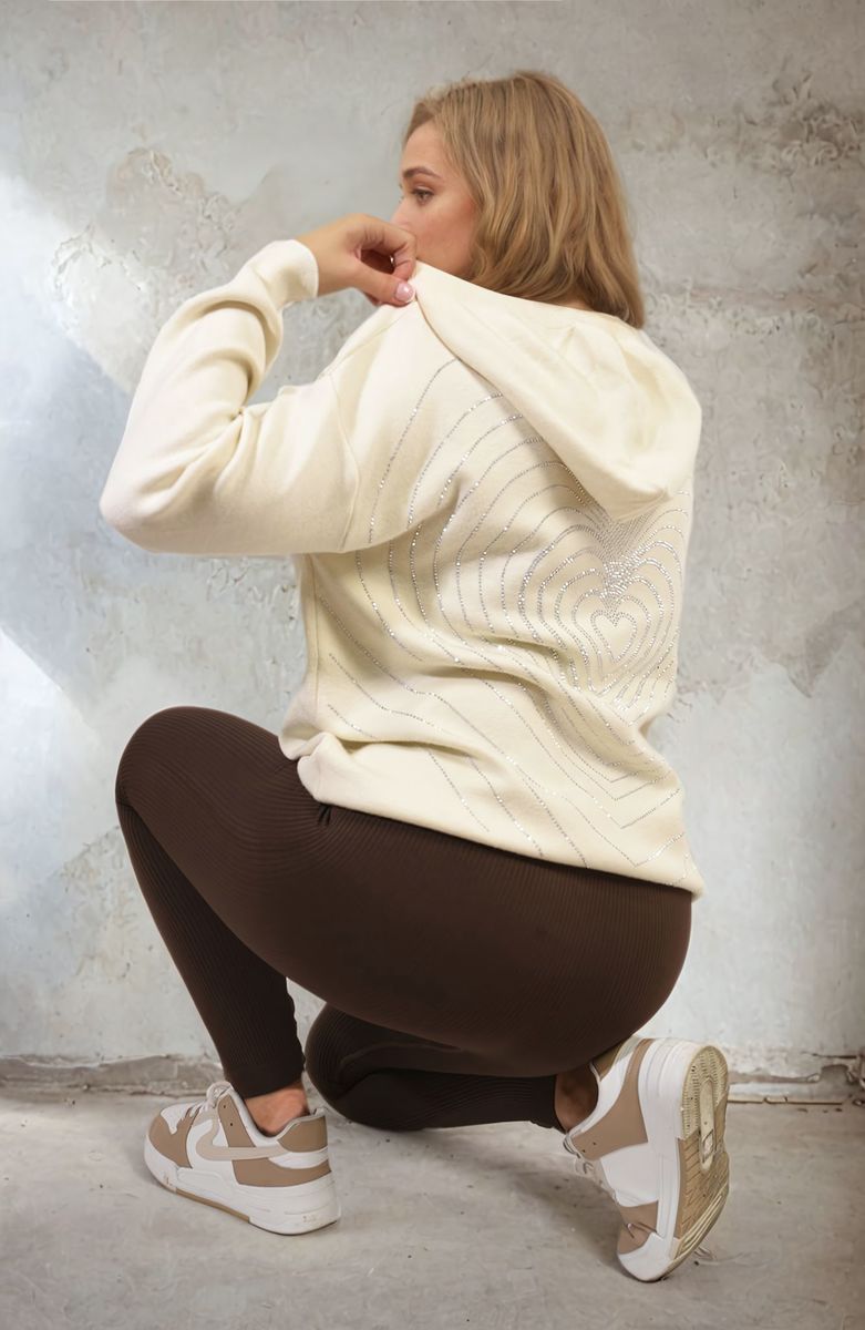 Print Knitted Hoodie with Heart at the Back