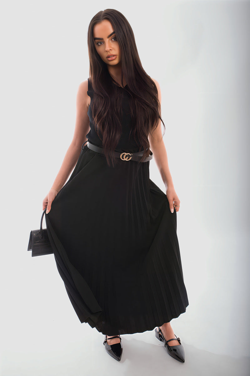 Elevate Your Wardrobe with the Sasha Belted Maxi Length Pleated Skirt