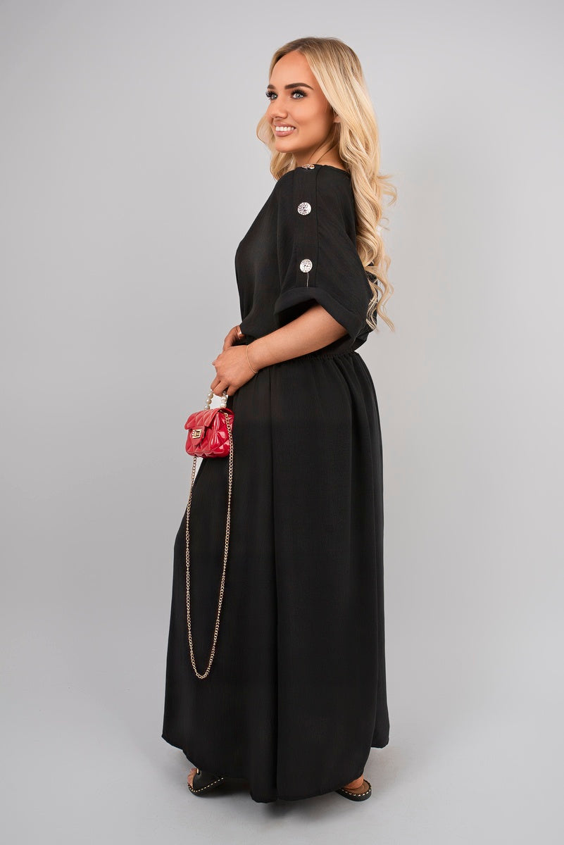 Shop V-Neck Short Sleeve Maxi Dress with Button Detail