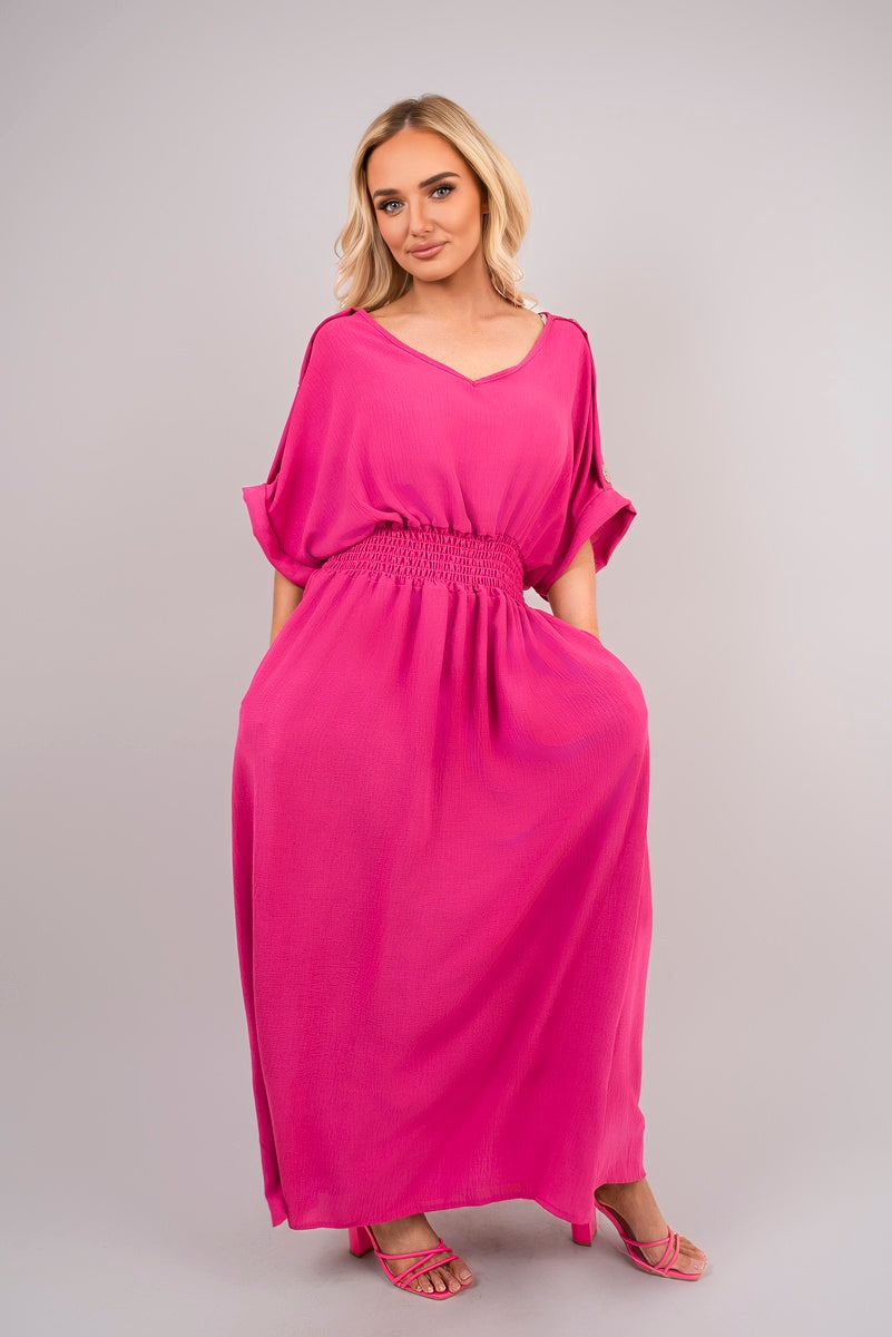 Shop V-Neck Short Sleeve Maxi Dress with Button Detail