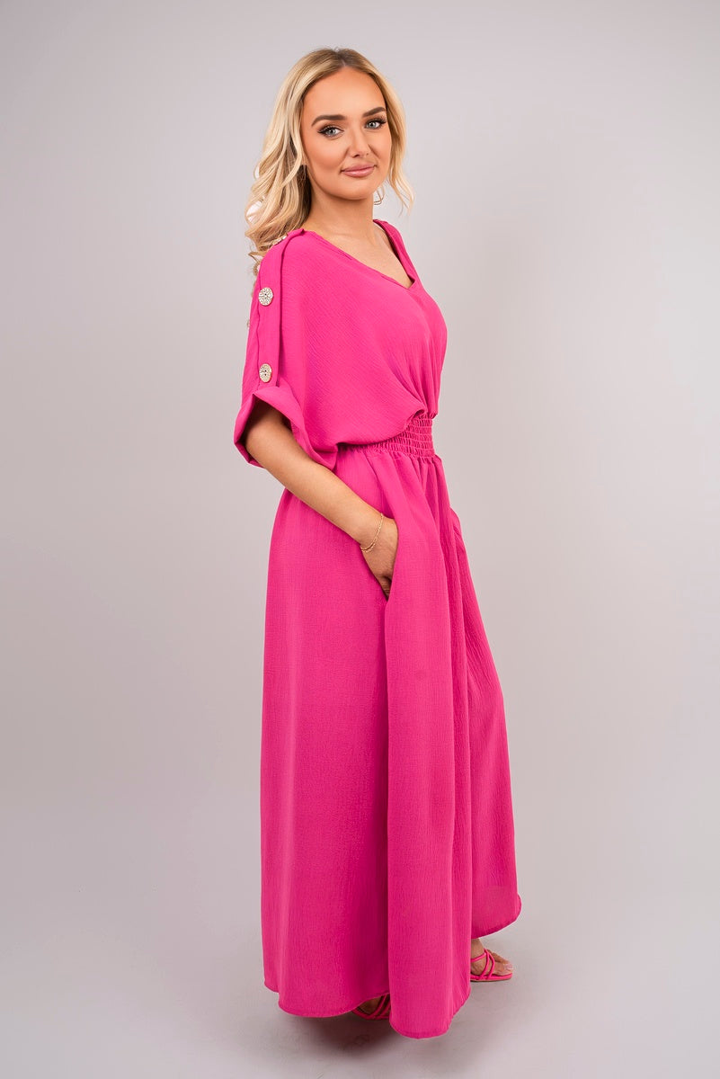 Shop V-Neck Short Sleeve Maxi Dress with Button Detail