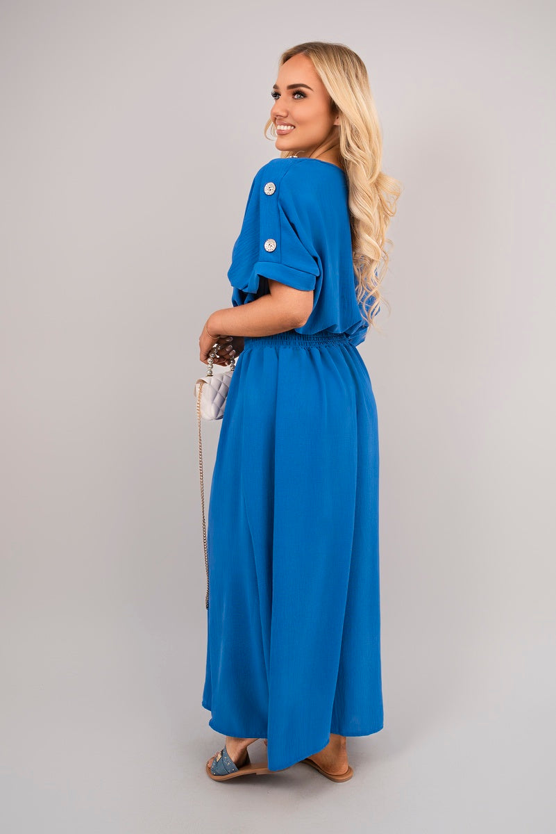 Shop V-Neck Short Sleeve Maxi Dress with Button Detail