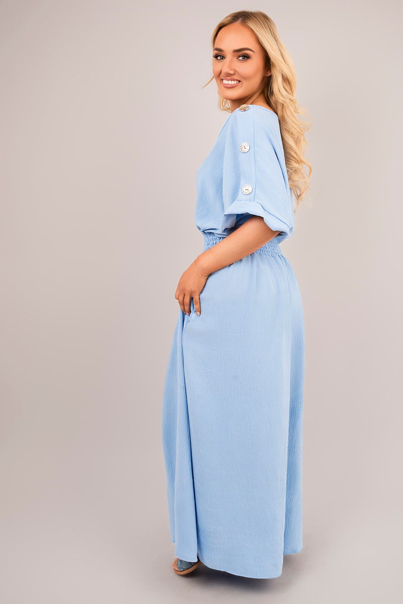 Shop V-Neck Short Sleeve Maxi Dress with Button Detail