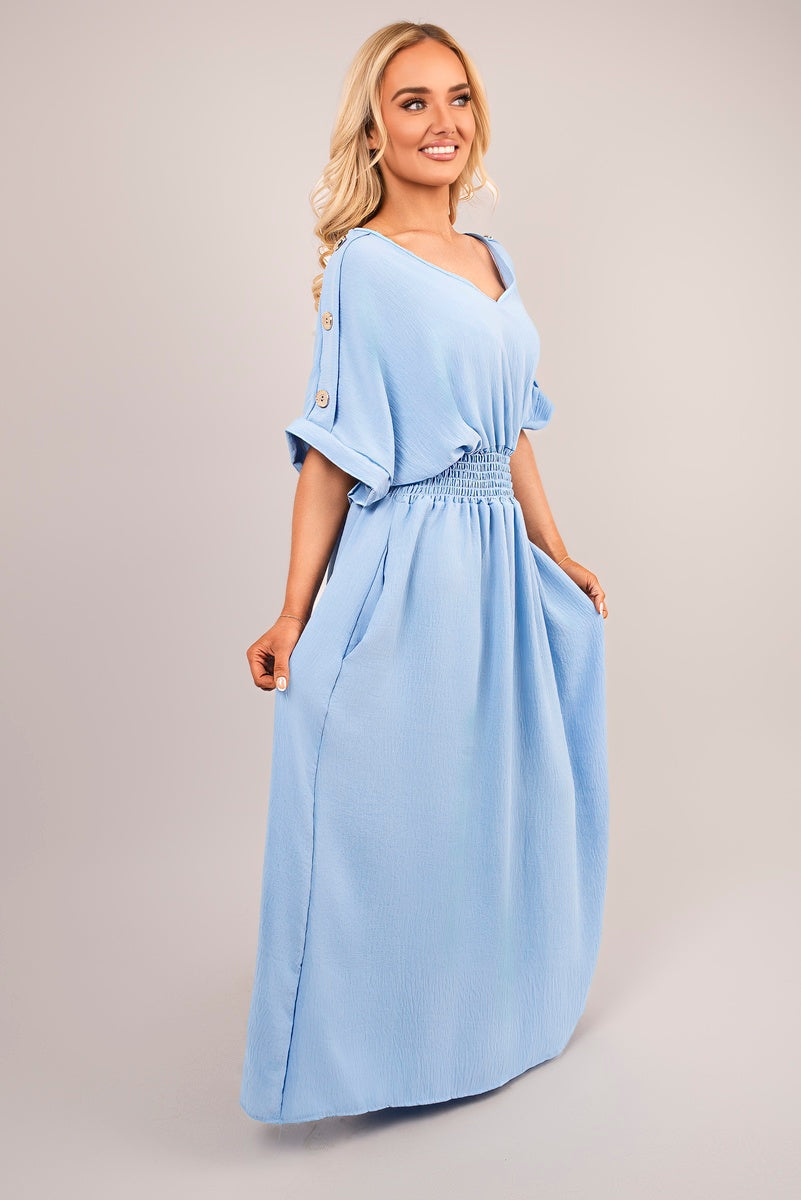 Shop V-Neck Short Sleeve Maxi Dress with Button Detail