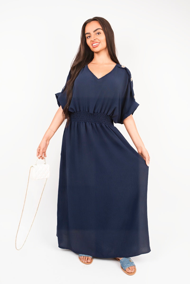 Shop V-Neck Short Sleeve Maxi Dress with Button Detail