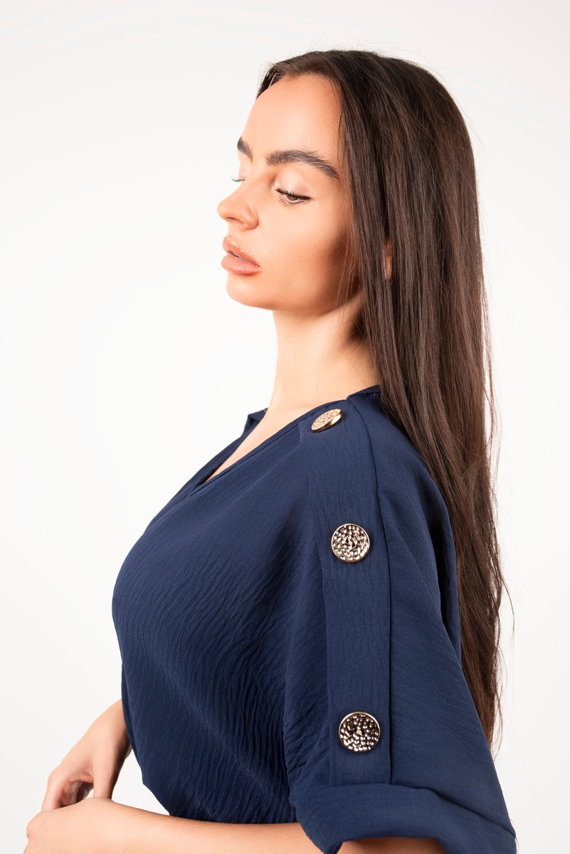 Shop V-Neck Short Sleeve Maxi Dress with Button Detail