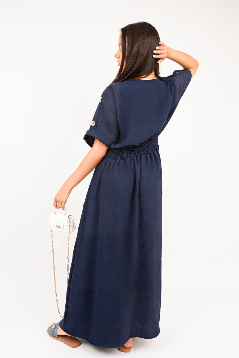 Shop V-Neck Short Sleeve Maxi Dress with Button Detail