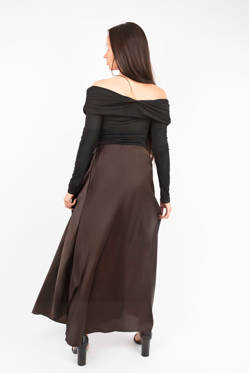 Shop Effortless Glam: Flattering Off-Shoulder Long Sleeve Draped Top with Wrap Front Detail