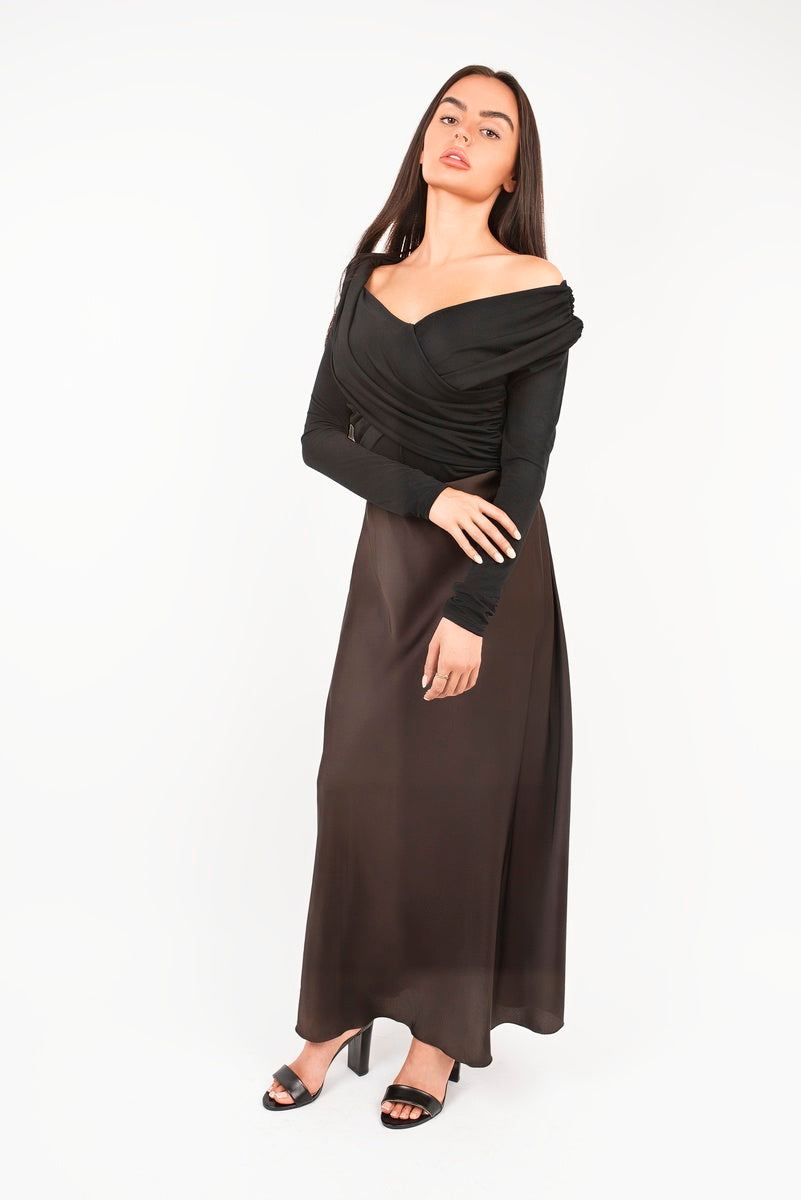 Shop Effortless Glam: Flattering Off-Shoulder Long Sleeve Draped Top with Wrap Front Detail