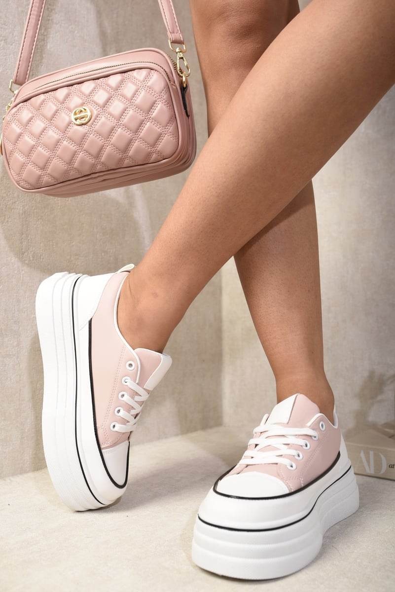 "Shop Breanna Platform Wedge Lace Up Trainers - Stylish & Comfortable Casual Footwear in Multiple Colors!"