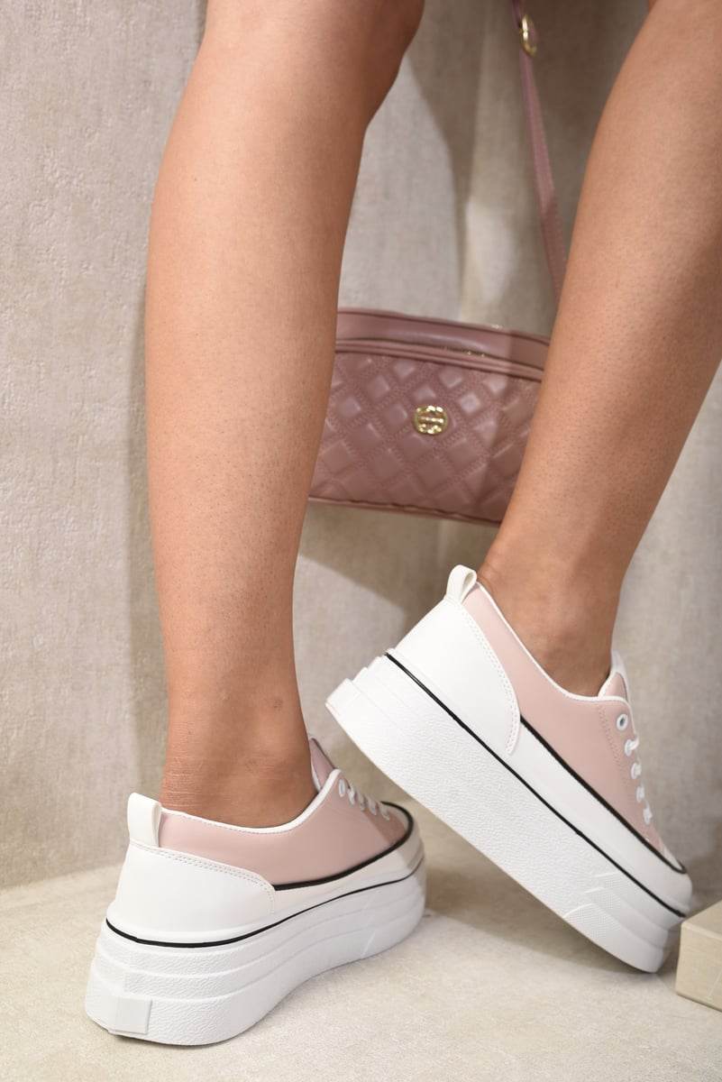 "Shop Breanna Platform Wedge Lace Up Trainers - Stylish & Comfortable Casual Footwear in Multiple Colors!"