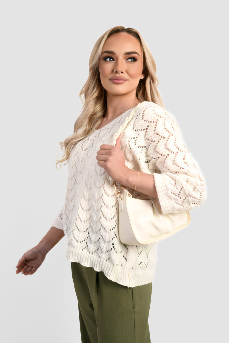 Cozy & Stylish: Eliza Half Sleeve Chunky Cable Knit Jumper