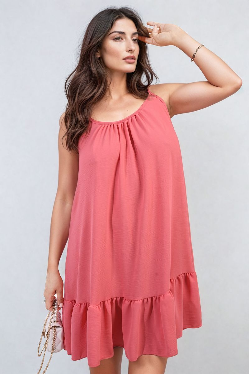 Backless Tie-up Spaghetti Strap Frill Hem Mini Dress