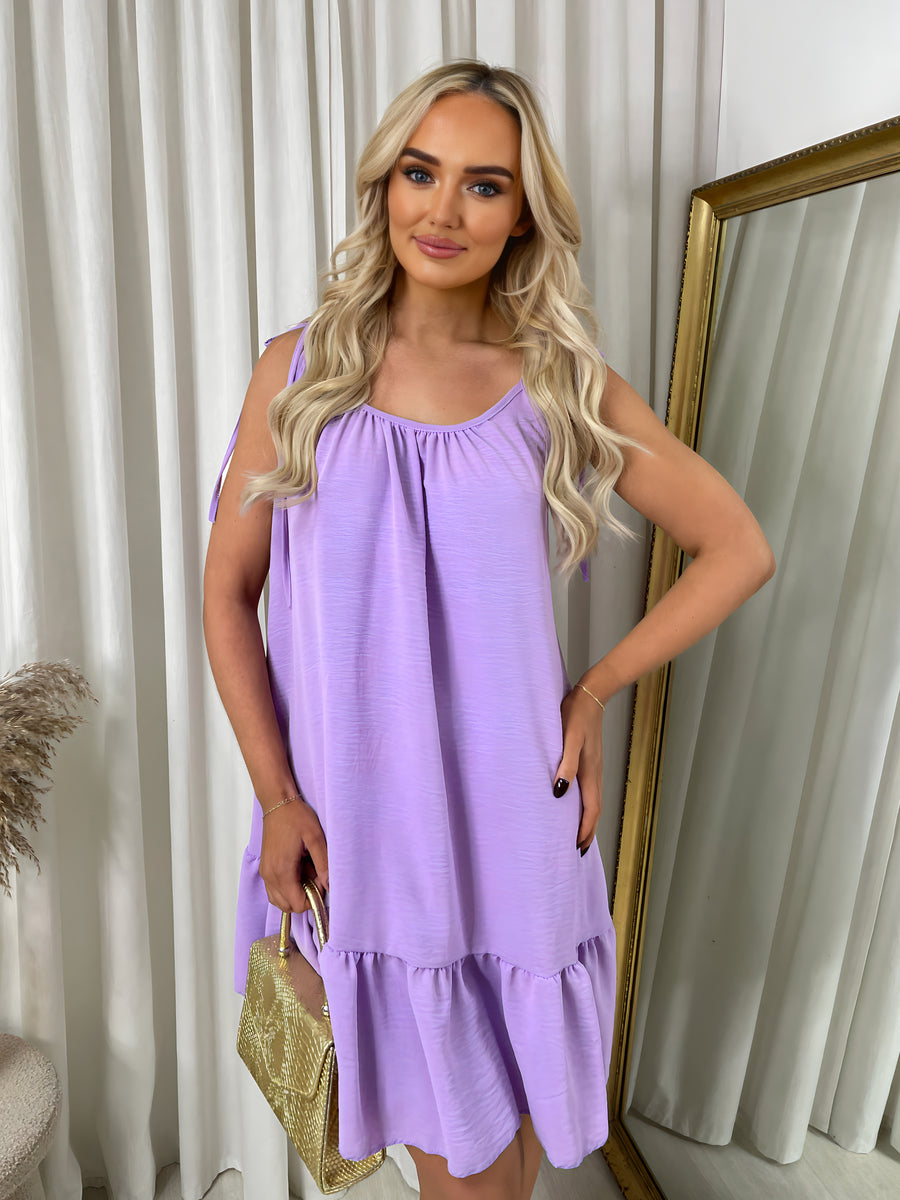 Backless Tie-up Spaghetti Strap Frill Hem Mini Dress