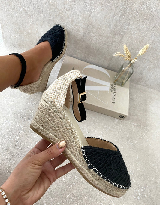 Shop Giselle Two-Tone Slingback Closed Toe Wedge Sandals