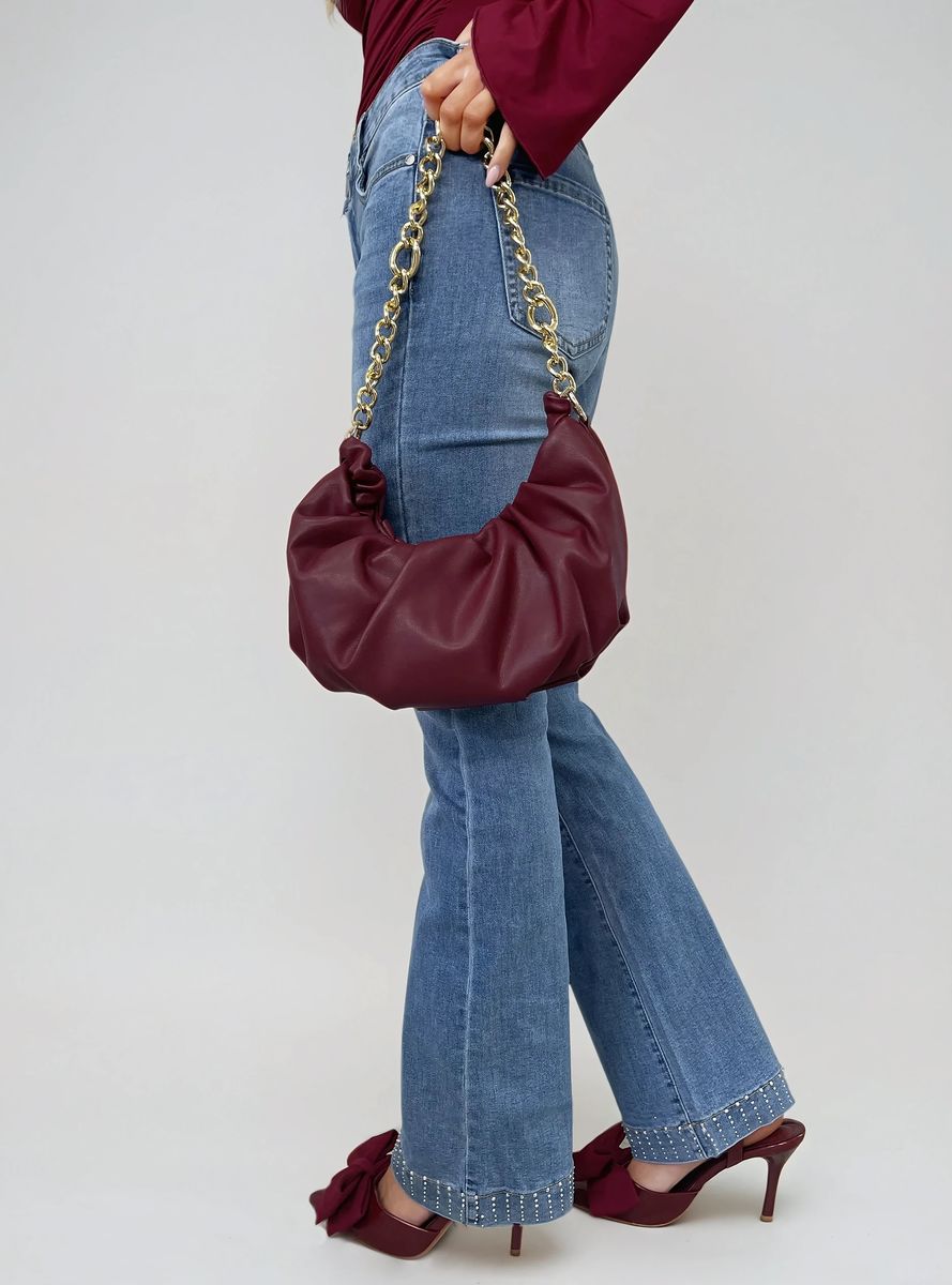 Stand Out in Style with Hazel Rhinestone Hem High Waist Flare Jeans