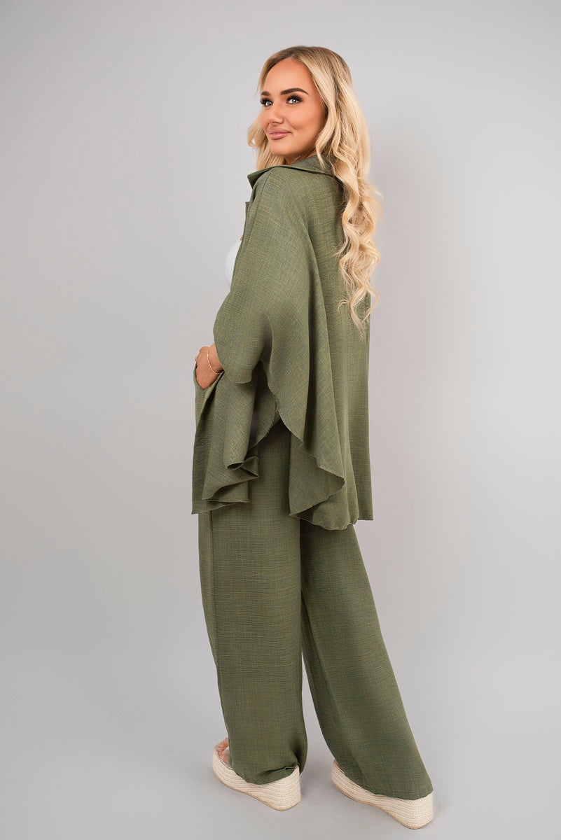Shop Button Down Long Sleeve Shirt and Wide Leg Trousers Co-ord Set