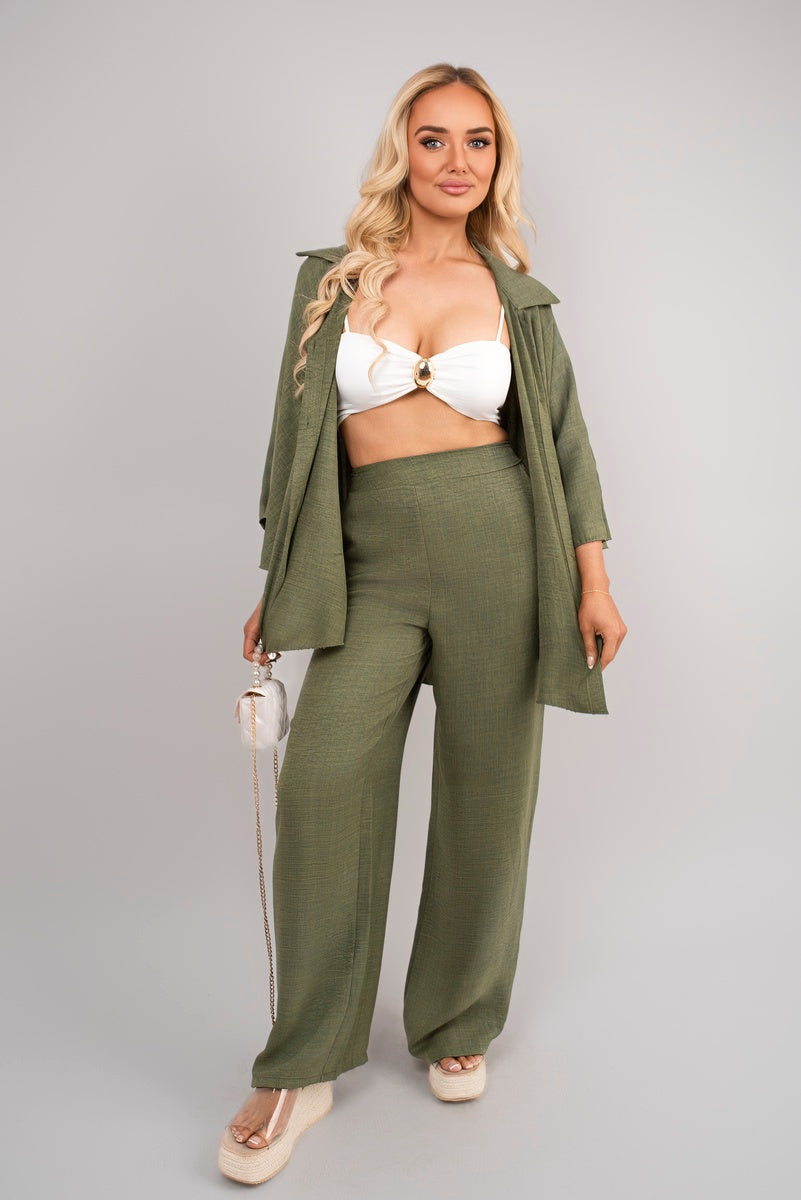 Shop Button Down Long Sleeve Shirt and Wide Leg Trousers Co-ord Set