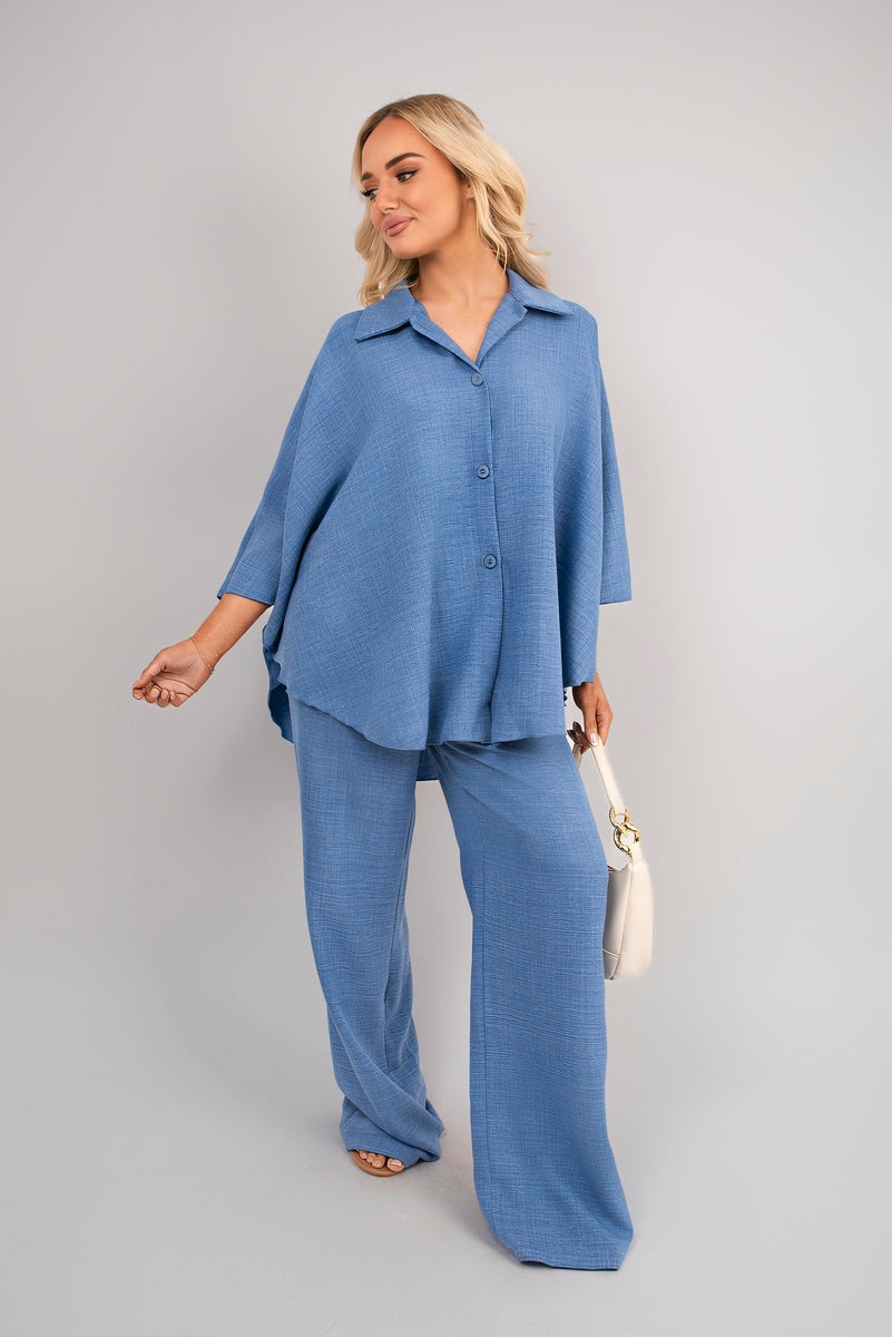 Shop Button Down Long Sleeve Shirt and Wide Leg Trousers Co-ord Set