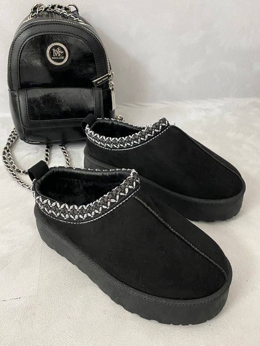 Detail Low Ankle Platform Kids Slipper Boots-Aztec