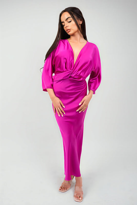 Flaunt Your Style with the Kylie V-Neck Twist Front Midi Dress