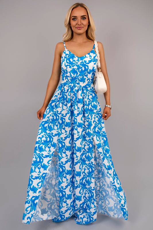 Shop V Neck Spaghetti Strap Maxi Dress with All Over Print