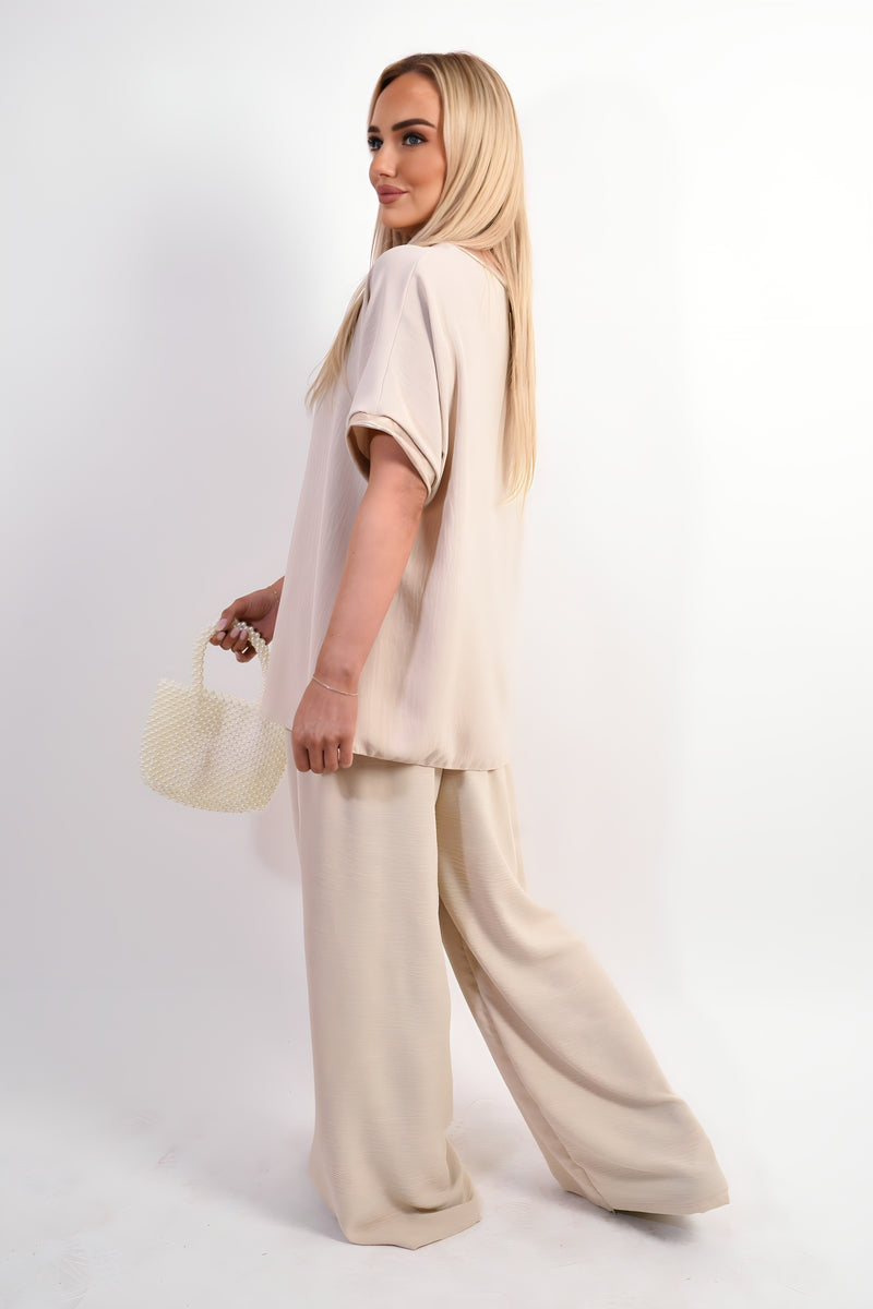 Step Out in Style with Marina Drawstring Shiny Waist Wide Leg Trousers