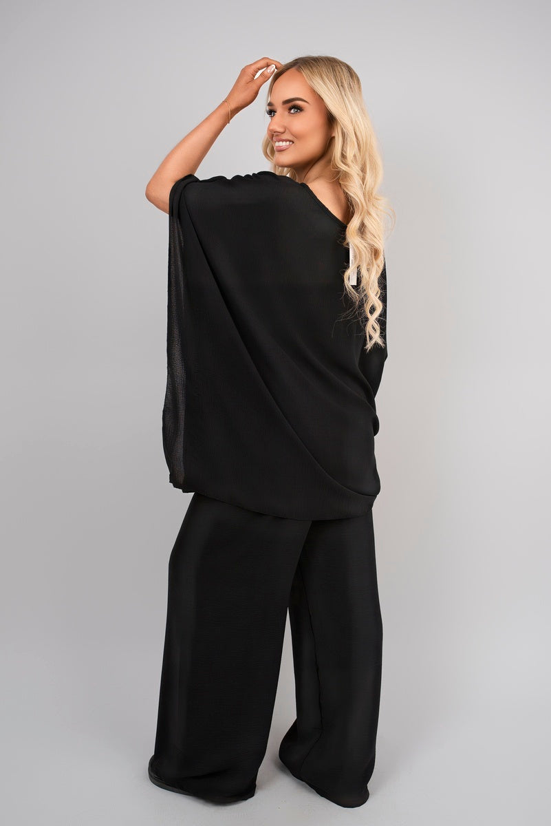 Shop Batwing Top and Drawstring Wide Leg Trousers Co-ord Set