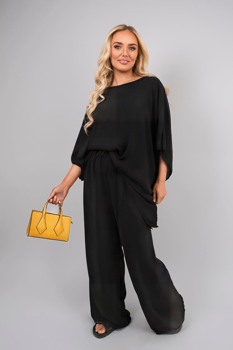 Shop Batwing Top and Drawstring Wide Leg Trousers Co-ord Set