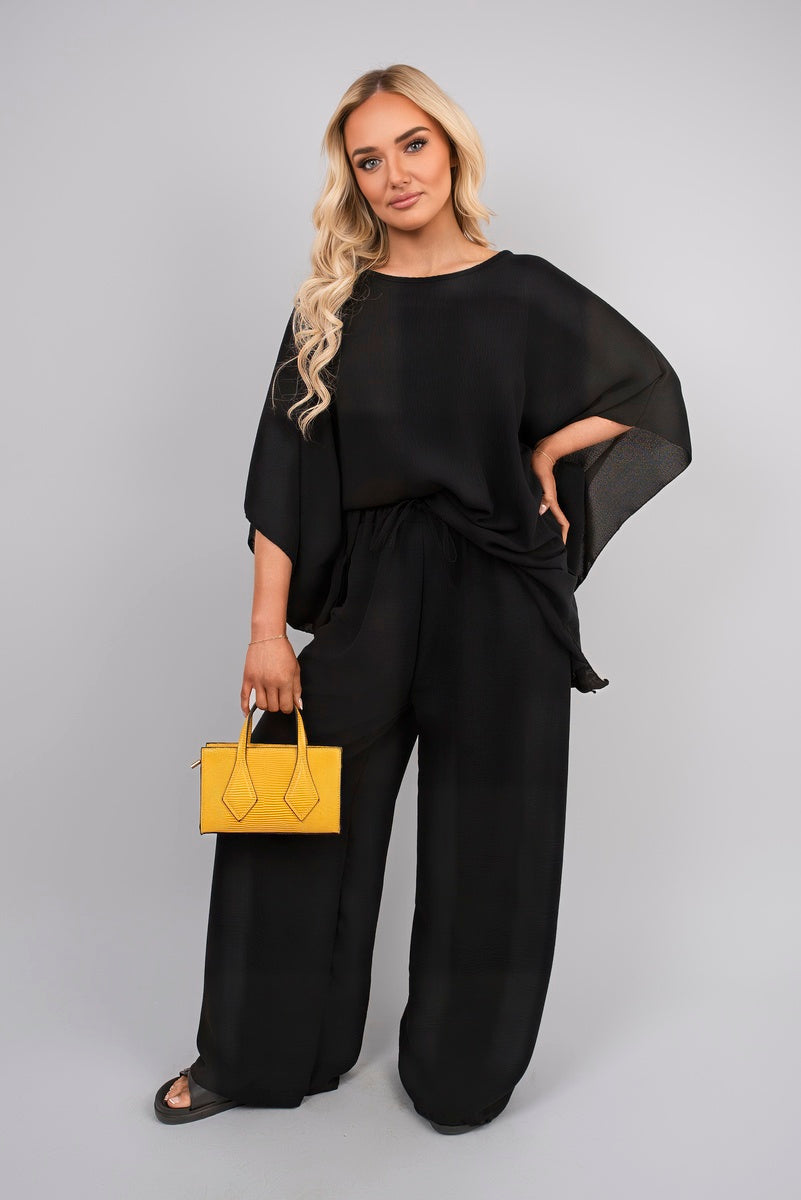 Shop Batwing Top and Drawstring Wide Leg Trousers Co-ord Set