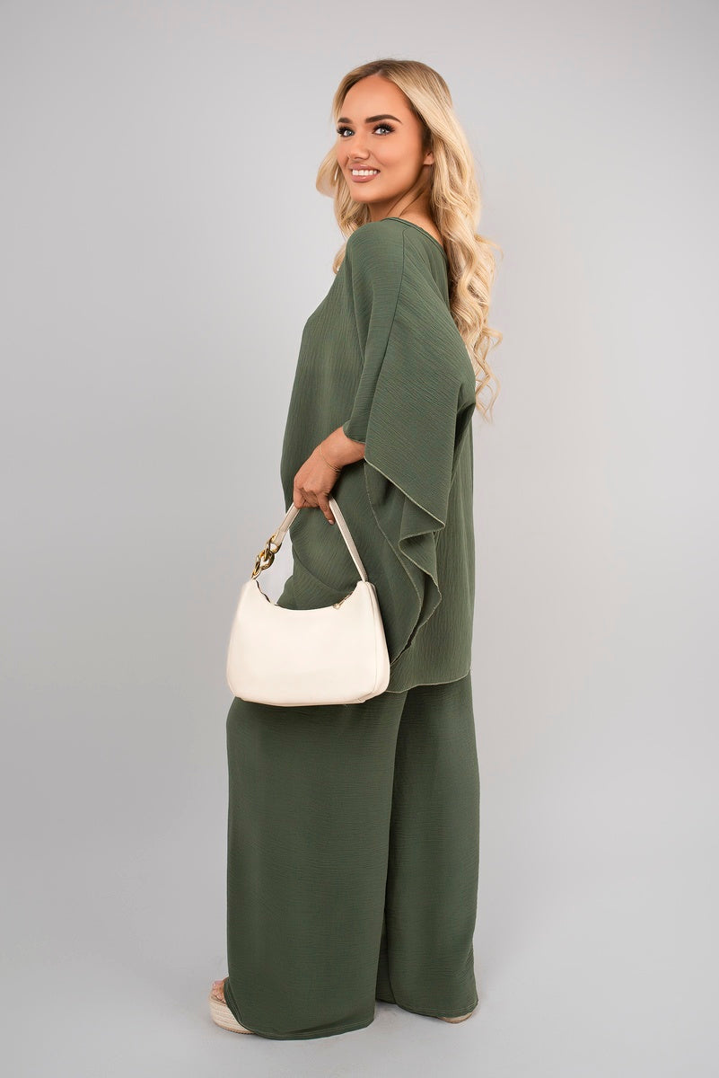 Shop Batwing Top and Drawstring Wide Leg Trousers Co-ord Set