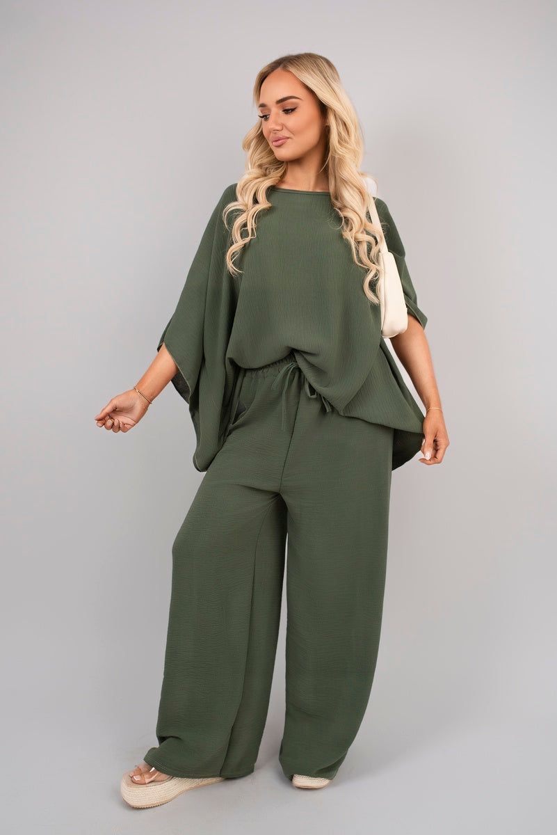 Shop Batwing Top and Drawstring Wide Leg Trousers Co-ord Set