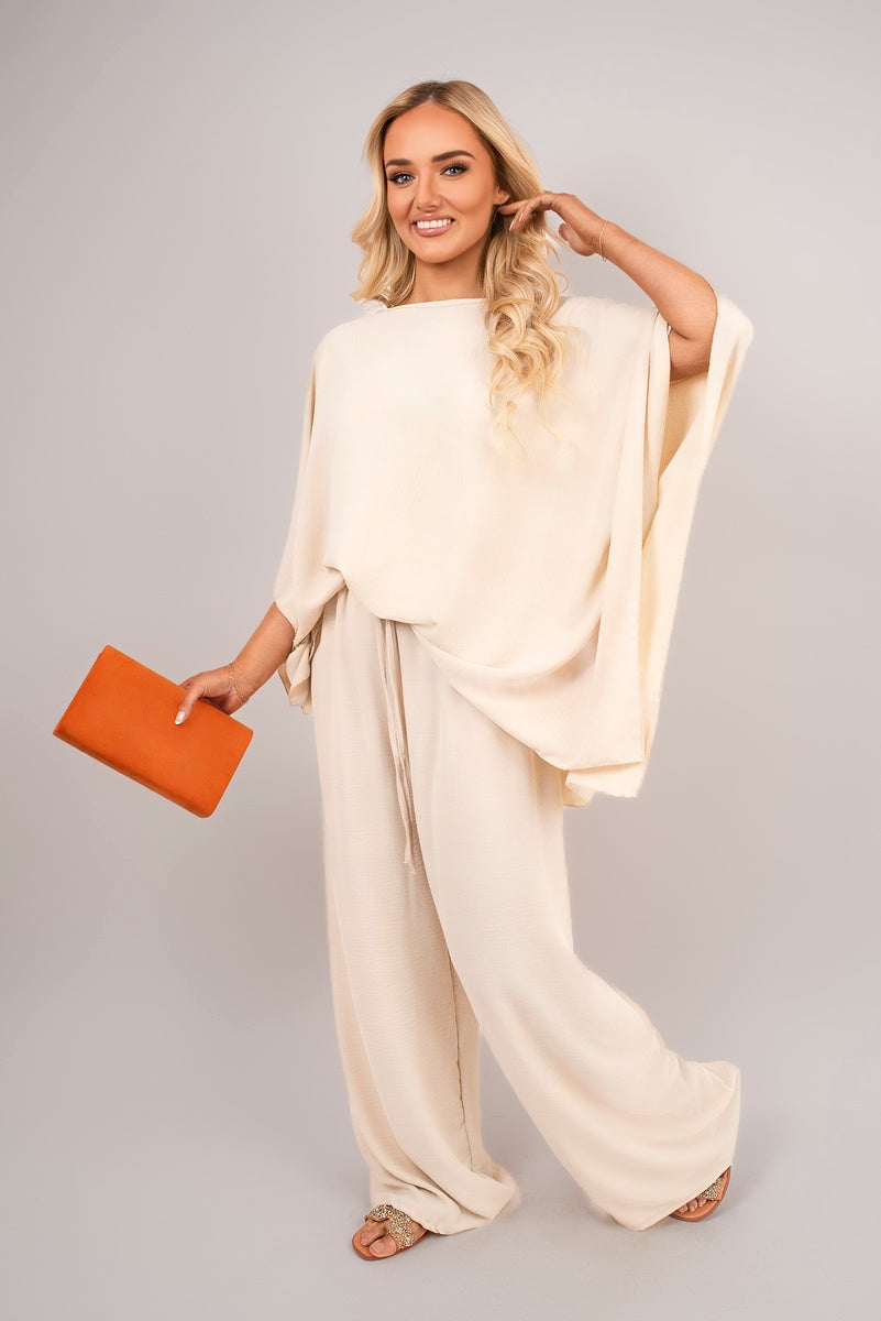 Shop Batwing Top and Drawstring Wide Leg Trousers Co-ord Set