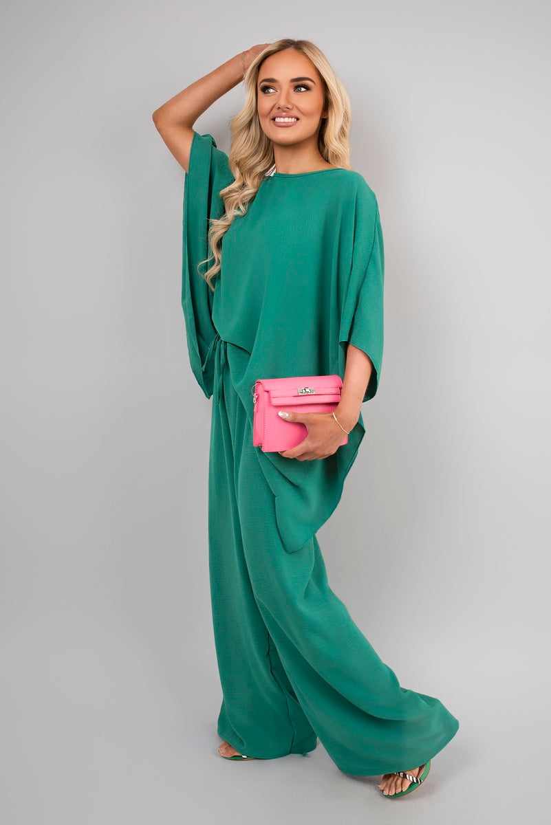 Shop Batwing Top and Drawstring Wide Leg Trousers Co-ord Set