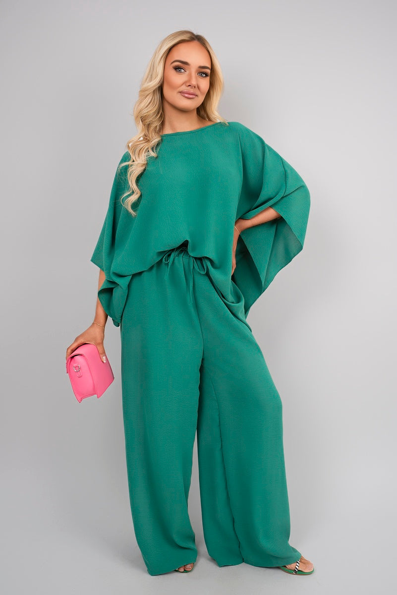 Shop Batwing Top and Drawstring Wide Leg Trousers Co-ord Set