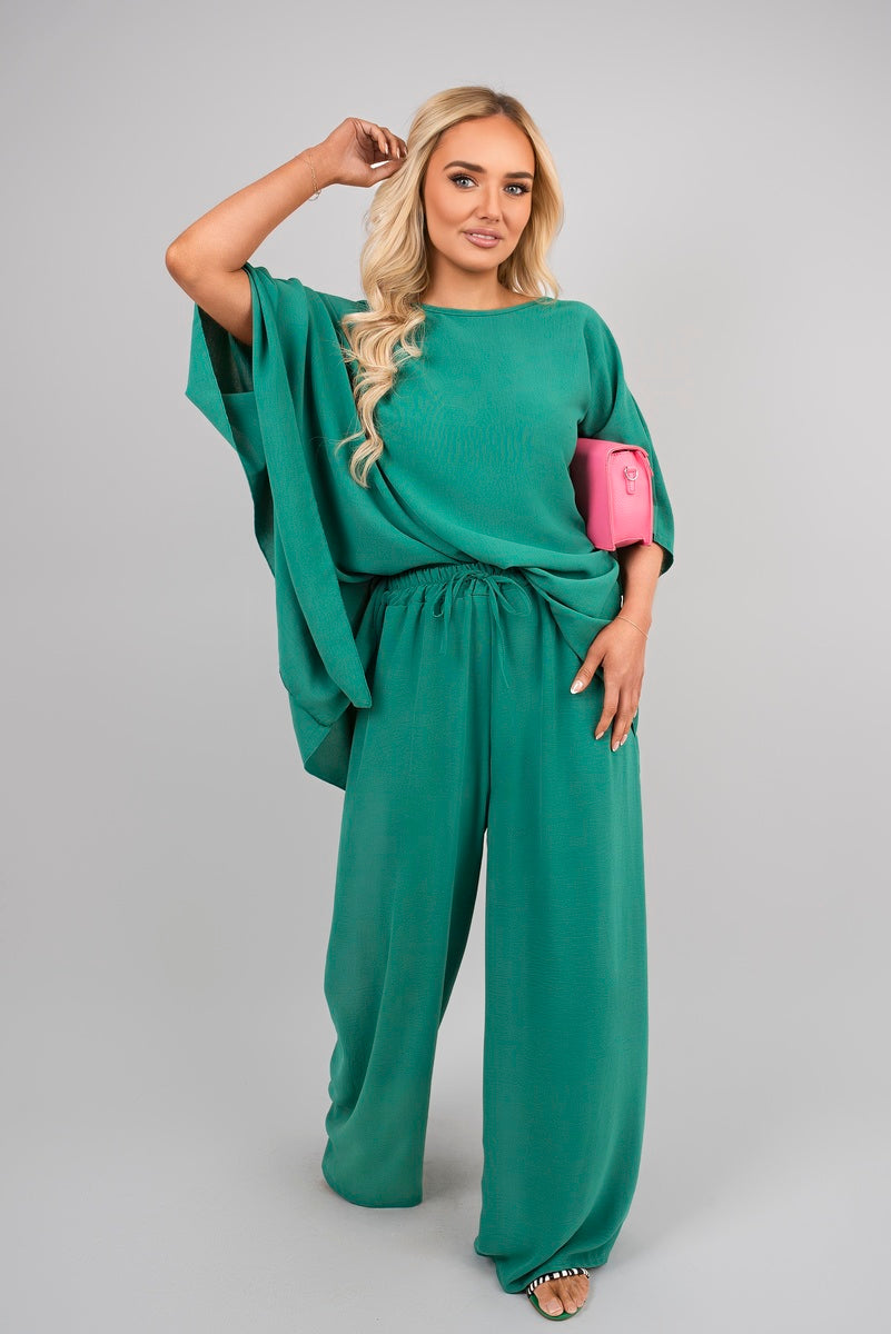 Shop Batwing Top and Drawstring Wide Leg Trousers Co-ord Set