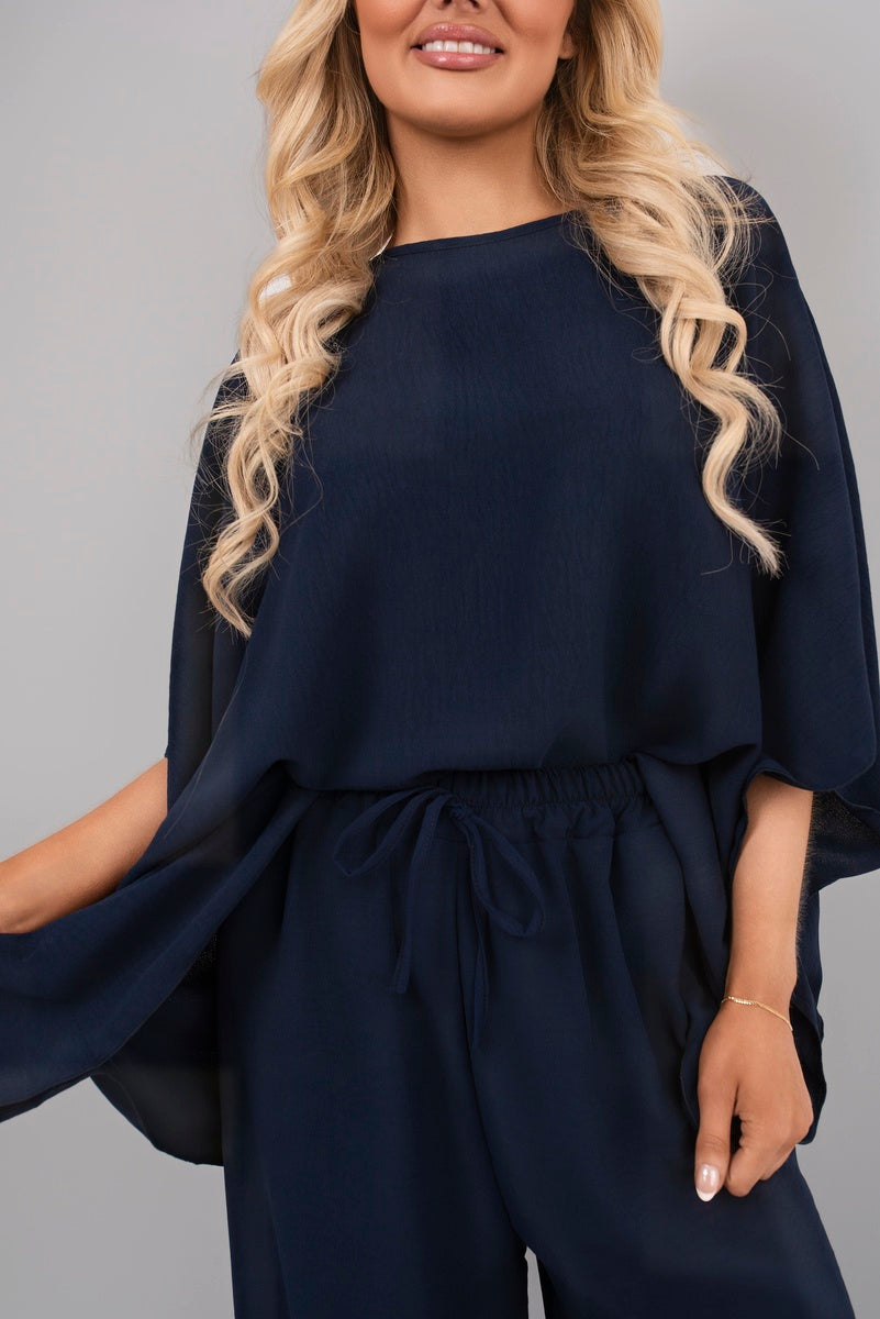Shop Batwing Top and Drawstring Wide Leg Trousers Co-ord Set