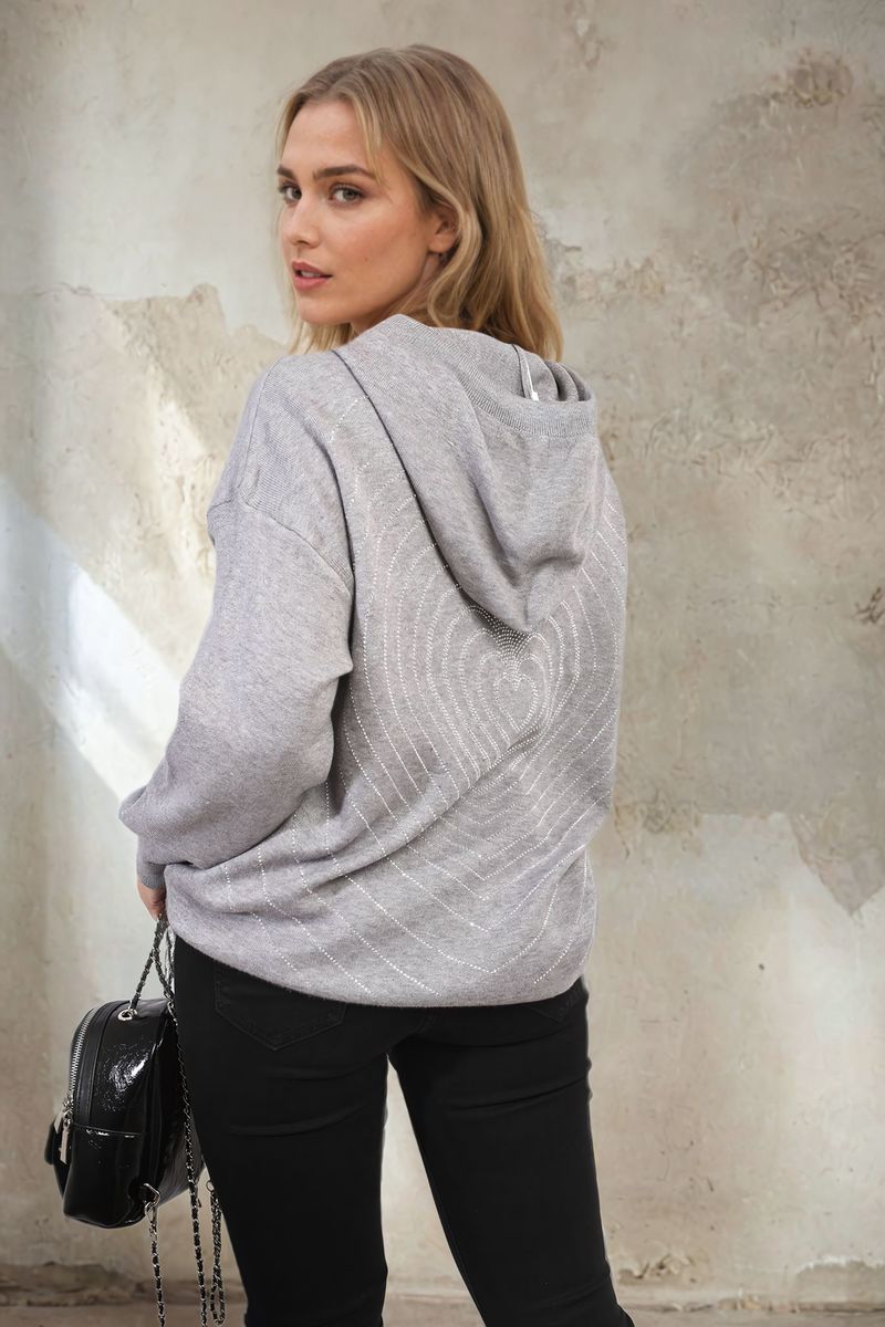 Print Knitted Hoodie with Heart at the Back