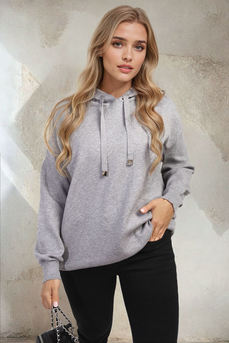 Print Knitted Hoodie with Heart at the Back