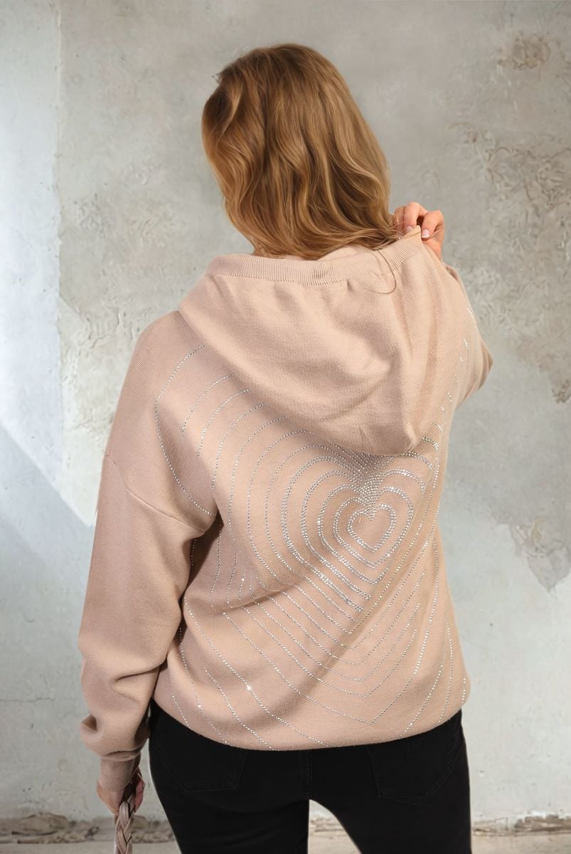 Print Knitted Hoodie with Heart at the Back